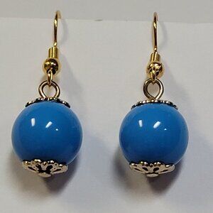 Bright Blue Small Ball Drop Earrings